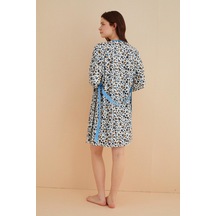 Kutulu Zen Örme Sabahlıklı Gecelik Takım - Çeyizlik Mavi