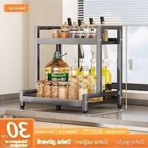 Pazly Mutfak Çok Fonksiyonlu Baharat Rafı Yağ Tuz Sirke Biberlik Düzenleyici 30cm Siyah Siyah