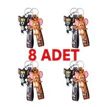 Sevgili Ve Arkadaşlık İçin 8 Parça Tom Ve Jerry Anahtarlık Seti - Hediyelik Figürlü Seri Tom Ve Jerry 8 Adet Figürlü Anahtarlık Seti - 4 Tom 4 Jerry Silikon Askılı Anahtarlık Paketi Gri - Kahverengi