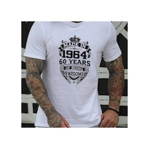 Caddemia Yaz Moda Spor Gündelik Bol Kesim 1964'te Üretilmiştir Baskı Yuvarlak Y Beyaz 2XL