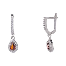 Damla Kırmızı Zirkon Taşlı 925 Ayar Gümüş Kadın Küpe