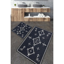 Antiguo Füme Banyo Halısı Djt 2 Li Set Banyo Halısı Paspas Yıkanabilir Kaymaz Füme