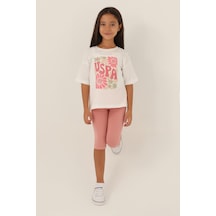 U.S. Polo Assn. Lisanslı Flower Krem Kız Çocuk Kapri Takım 5274-43158 Krem
