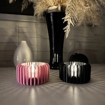 Bezos 3d Baskı Modern Çizgili Mumluk - Tealight Mumluk 1 Adet -pembe Pro
