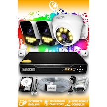Elitcam 3 Kameralı Süper 1 İç Kamera Set 100 GB 5 MP 2K Net Renkli Gece Görüşlü Güvenlik Kamerası Sistemi