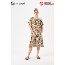 Gd Goldoremi 29158 Premium Kadın Kısa Kollu Rahat Kalıp Elbise Yeşil