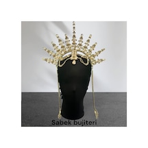 Alınlıklı Büyük After Gelin Tacı ,kına,nişan,söz,after,bride,party Taç Sarı - 707821223 Sarı