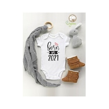 Babylimon Unisex Born In 2021 Baskılı Organik Kısa Kol Çıtçıtlı Bebek Body Beyaz - 110790582 Beyaz