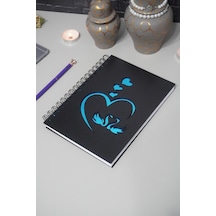 Kuğu Aşk Tasarım Siyah Ahşap Kapaklı Defter - Çizgisiz Defter - Sevgiliye Hediye - A5 Notebook