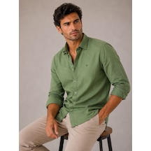 Slim Fit Uzun Kol %100 Keten Nefes Alabilen Kumaştan Hediye Kutulu Erkek Gömlek Fs-004170 - Yeşil-3262