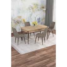Mona Meşe 80x132 Açılabilir Mdf Masa Yemek Odası Takımı, Mutfak Takımı 4 Adet Sandalye Meşe Masa - 4 Cappuccino - Ceviz Ayak