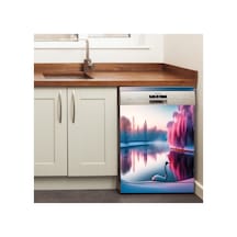 Pembe Mavi Göl Manzarası Bulaşık Makinesi Kaplama Sticker Kendinden Yapışkanlı Folyo 75x75 Cm