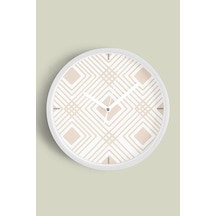 Soyut - Bohem - Geometrik Temalı Modern Duvar Saati - 30cm - Önü Camlı Beyaz Kasa - Sessiz Mekanizma-jh0480 Beyaz