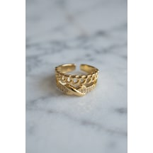 Zincir Ve Düğüm Detaylı Ayarlanabilir Gold Renk Yüzük Tj-byk4231 Altın - Çok Renkli