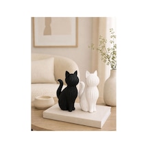Siyah & Beyaz Dekoratif Kedi Biblo Seti Modern Minimalist Ev Dekoru 2'li Takım