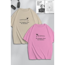 Unisex Kadın Erkek Kavga Ve Sevda Baskılı Sevgili Çift Kombini Tasarım Oversize Tshirt 2'li Pembebej Mck0215 Çok Renkli