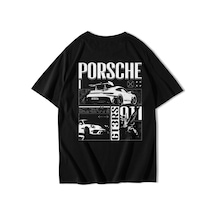 Brz Collectıon Brz Collection Unisex Oversize Porsche Retro Racing Graphic T-shirt Siyah
