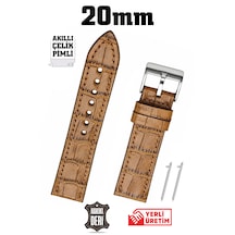 20mm Açık Kahverengi Taba Kroko Spor Hakiki Deri Saat Kordonu Kayış Akıllı Pimli
