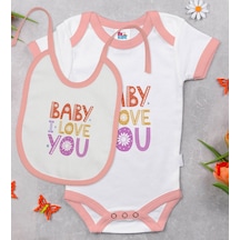 Bk Kids Baby I Love You Tasarımlı Pembe Bebek Body Zıbın Ve Mama Çok Renkli