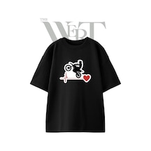 Thewert Motocross Heartbeat Tasarım Baskılı Ünisex Siyah Oversize T-shirt