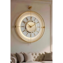 Metaquartz Aksesuar Elmas Serisi - Gold Laviento 12-24 H Büyük Boy-55 65 Cm - Pilli Led - Quartz Metal Duvar Saati Çok Renkli