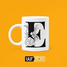 E Harfi Baskılı Porselen Kupa 330ml Beyaz