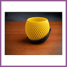 Bezos 3d Baskı Küre Saksı - Kafes Dokulu İki Parçalı Dekoratif Saksı - Sarı-siyah Rengaren Standart 87294074