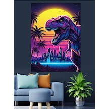 Ahşap Tablo Neon Işıklı Dinozor Çizimi
