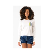Sarı Lacivert Parmak İzi Ekru Ekstra Uzunkol Sweatshirt Ekru