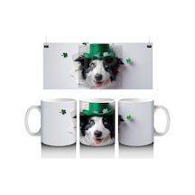Yoncalarla Süslenmiş St. Patrick S Temalı Border Collie - Baskılı Kahve Kupası Çok Renkli