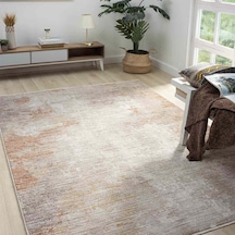 Açık Gri Bej Turuncu Eskitme Desenli Halı - Dk10206tp Açık Bej