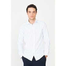 Mavi Çizgili Uzun Kollu Gömlek Slim Fit Beyaz-mavi