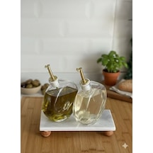 2'li Mermer Stantlı Gold Başlıklı Yağlık&sosluk Seti 500 Ml Kavisli Model Beyaz