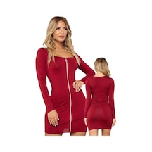 Fantezi Seksi Fermuar Tasarımlı Mini Elbise Hf101548 Kırmızı