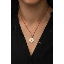Papatya Silver Kırmızı İpli Mineli Paptya Kolye - Nazarlı ve Dorica Toplu Rose Gold Kaplama 925 Ayar Gümüş Büyük Boy Kolye - UVPS100244