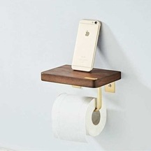 Novahub Retro Ahşap Raflı Tuvalet Kağıdı Tutucu Fırçalanmış Altın Duvara Montajlı Diğer