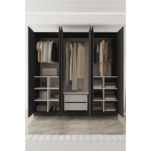 Aeka Ae-2190 Hisar 6 Kapaklı Çok Bölmeli Askılı Ve Raflı Geniş Hacimli Gardırop 210x210 Cm Antrasit - Antrasit