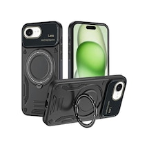 Apple iPhone  Uyumlu  16e Kılıf Joy Lens Standlı Kapak - Siyah Çok Renkli