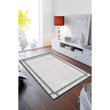 Gri Çerçeveli Kaymaz Tabanlı Makinede Yıkanabilir Halı Rv053n11