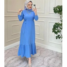 Lovie Moda Kadın Eteği Volanlı Elbise Mavi