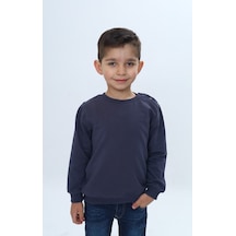 Toontoy Kids Toontoy Erkek Çocuk Relax Fit Bisiklet Yaka Omuzu Çıtçıtlı Sweatshirt Füme
