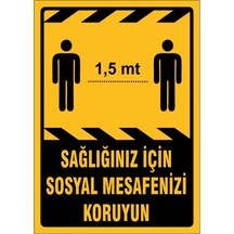 5 Adet Sağlığınız Için Sosyal Mesafenizi Koruyun Uyarı Levhası