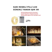 Sarı Işıklı Sürekli Yanan Pilli Led Işık 5m Ev, Bahçe, Ofis , Çeşitli Eşya Süsleme Led Şerit Işık