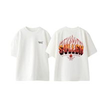 Thewert Sullen Tasarım Sırt Baskılı Pamuk Beyaz Oversize T-shirt