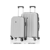 Mçs Bavul Orta Ve Kabin 2li Set Kırılmaz Silikon Valiz V305 Kemik/gri Kemik