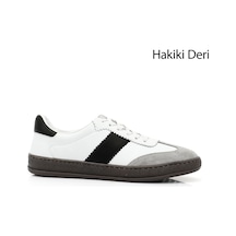 Gönderi R Beyaza Siyah Bağcıklı Hakiki Deri Sneaker Beyaz - Siyah