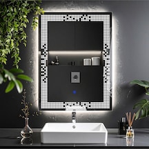 Solrae Beyaz Led'li Lazer Kumlamalı Lavabo & Banyo Aynası Dokunmatik Sensörlü 70 X 50