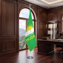 Hüda Par Direkli - Altın Saçaklı Saten Makam Bayrağı Seti Krom Direk Diğer