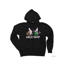 Valorant Team 1 Siyah Fermuarlı Kapşonlu Sweatshirt Siyah