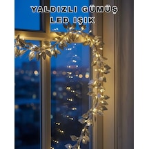 Hubrendy Tekno Pilli Gümüş Yaprak Led Işık Ev İçi Ve Yılbaşı Dekor Aydınlatması